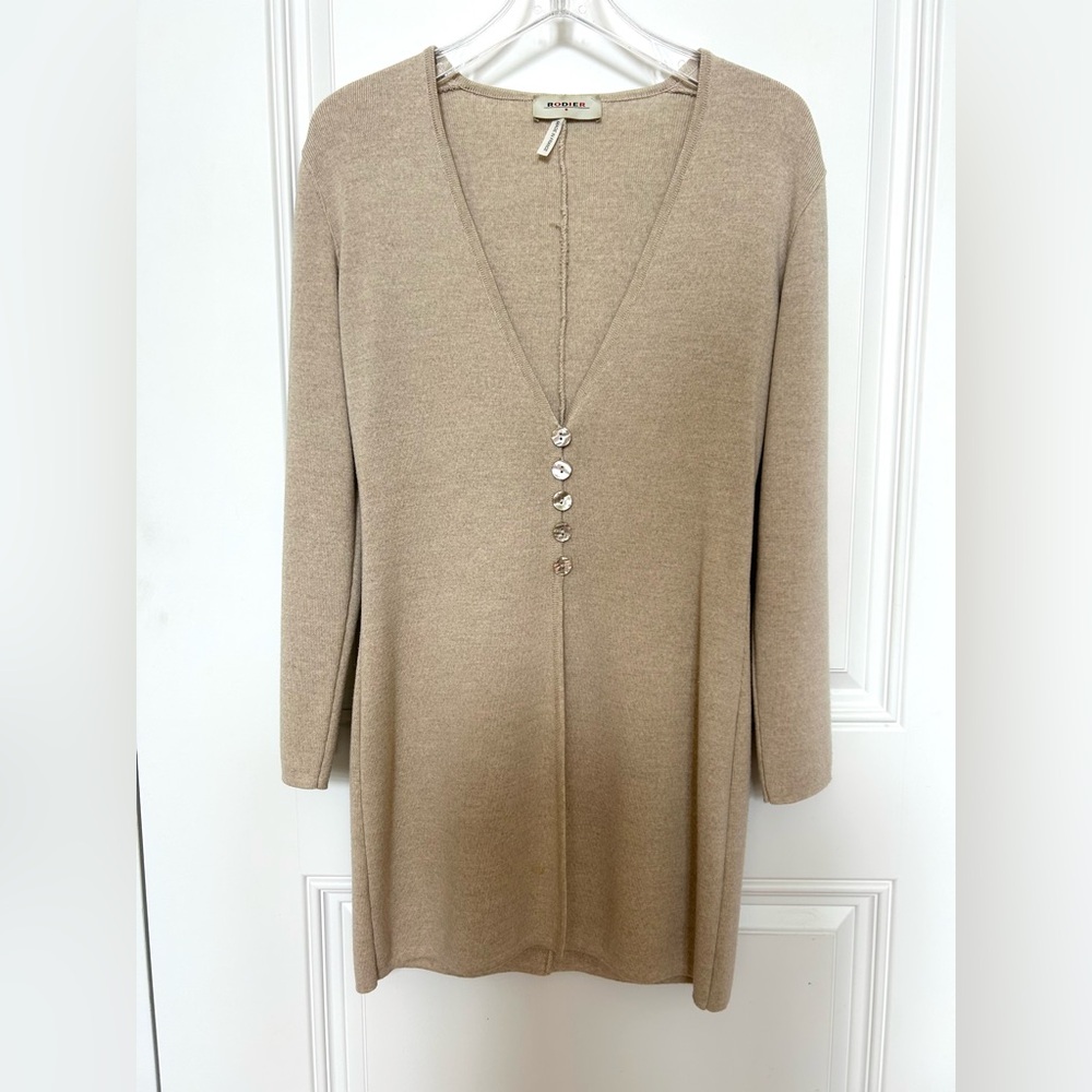 Rodier Paris Beige Button-Down Cardigan.